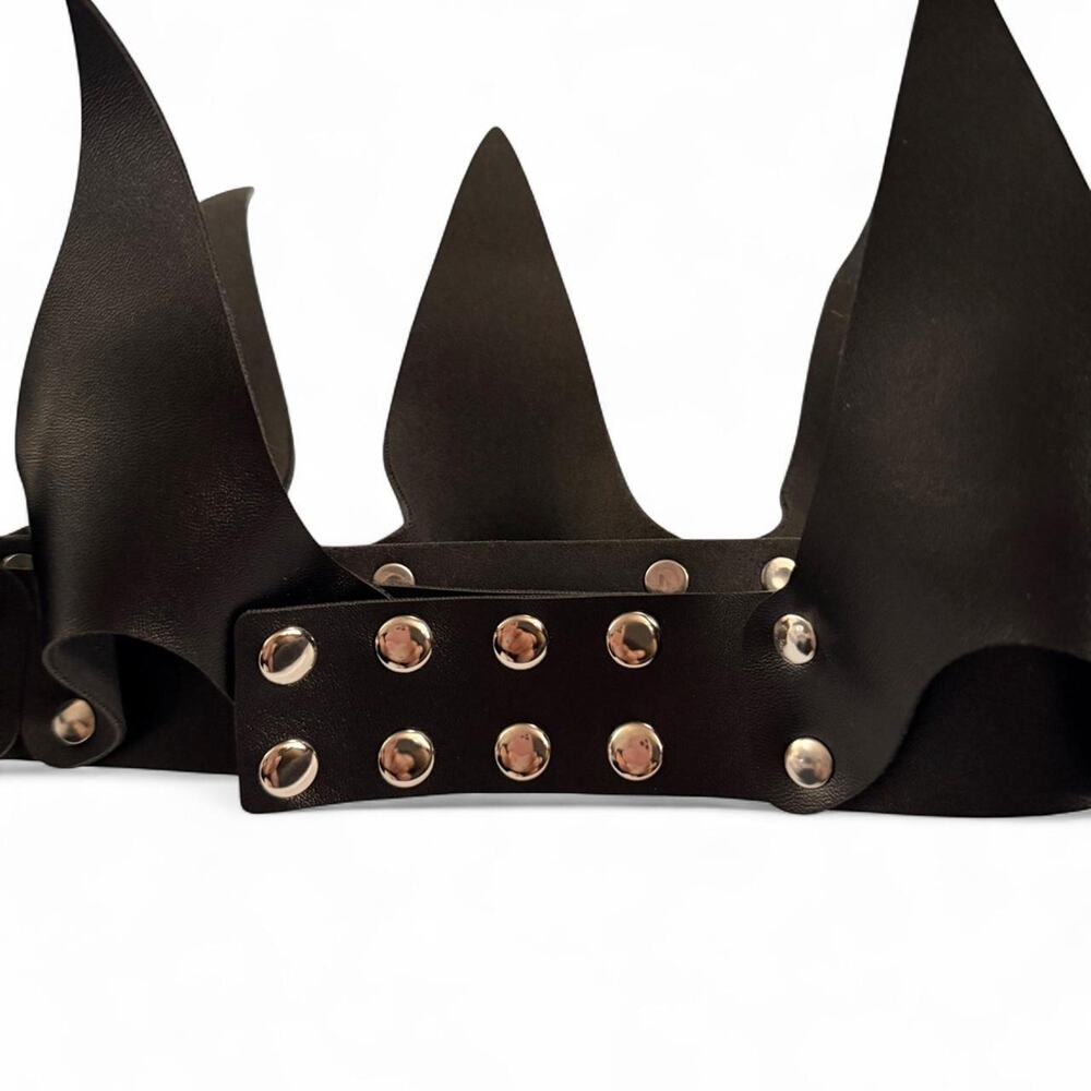 Posh! Spike Black Faux Leather Vegan Crown Silver Rivets Glam Goth Rave Festival - Picture 5 of 7